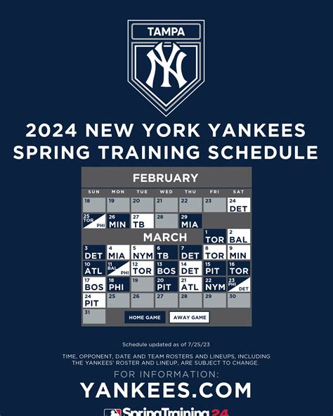yankees spring training schedule in florida